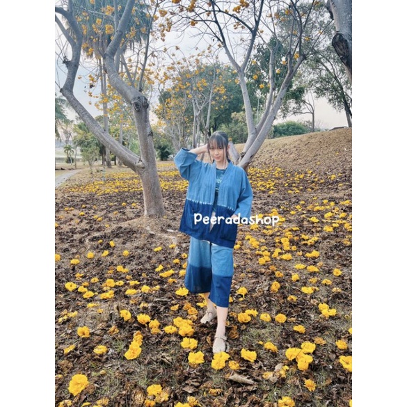 กางเกงผ้าฝ้ายมัดย้อมงาน handmade