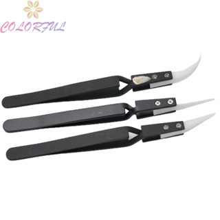 【COLORFUL】Tweezers Heat-3pcs Non Conductive Ceramic Tweezers Anti-Static Reverse Resistant