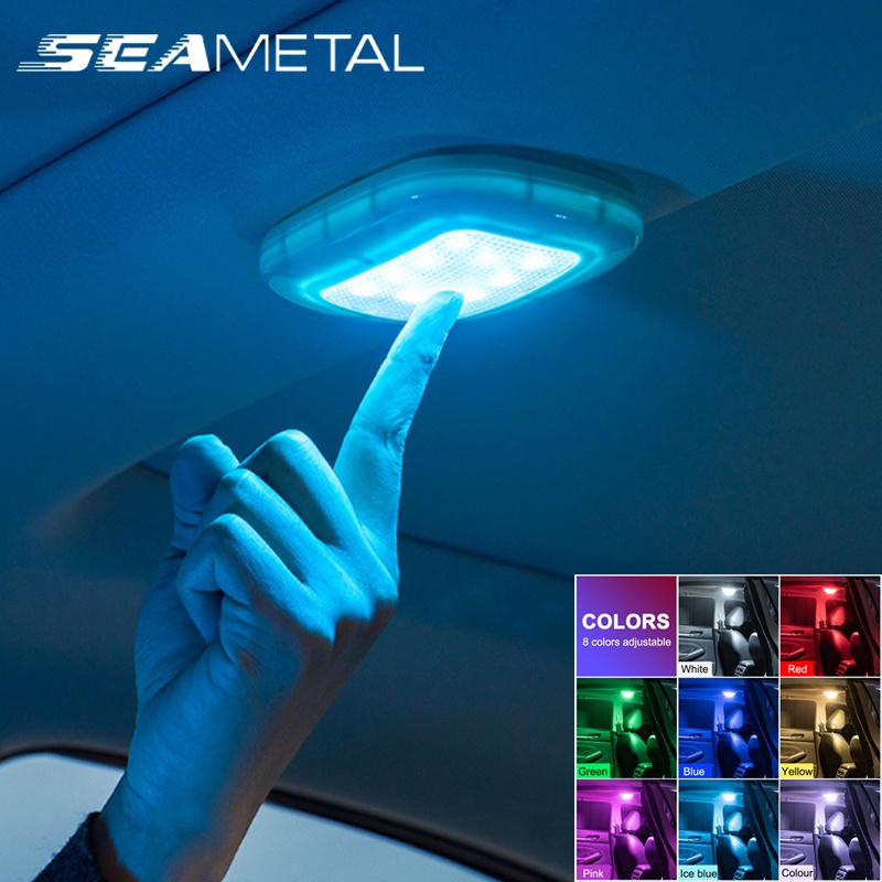 SEAMETAL ไฟอ่านหนังสือ LED ในรถยนต์ ไฟสัมผัส 8 สี ไฟเพดาน ไฟอ่านหนังสือ ไฟแม่เหล็กแบบชาร์จ USB ไฟพกพา โคมไฟอ่านหนังสือ LED ติดเพดานรถยนต์
