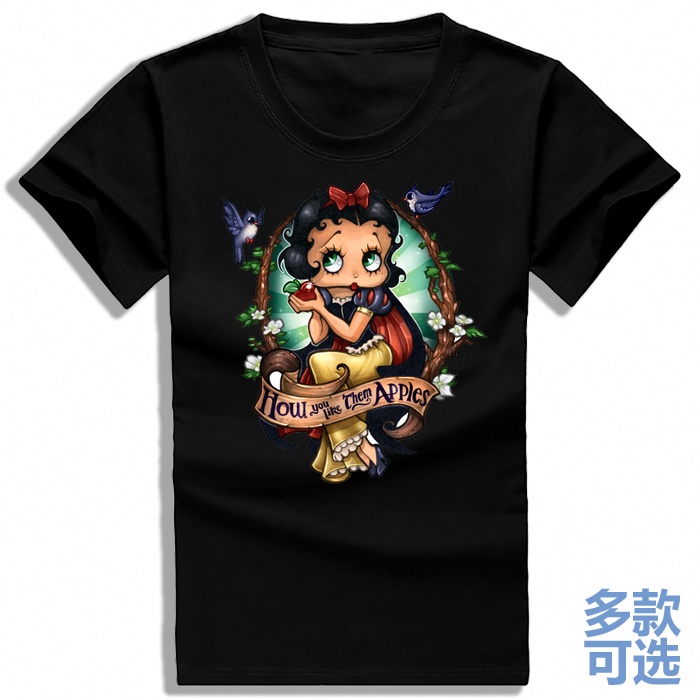 Betty boop Betty ตุ๊กตา Big Eye สาว Betty ผู้ชายผู้หญิงหลวม Bottoming ผ้าฝ้ายแท้เสื้อยืดครึ่งแขนเสื้