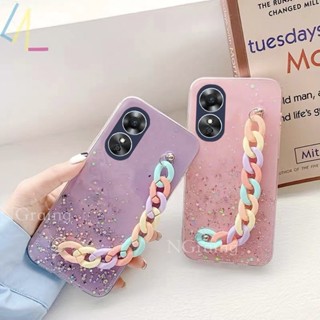 ใหม่ เคสโทรศัพท์มือถือแบบนิ่ม พร้อมสายโซ่คล้อง สีรุ้ง ระยิบระยับ หรูหรา สําหรับ OPPO Reno8 T 4G Reno8T 5G