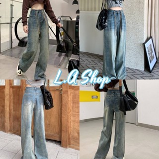 L.A Shop พร้อมส่ง กางเกงยีนส์ เอวสูง ทรงกระบอก ดีเทลสายรูดปรับได้ "940" -NZ