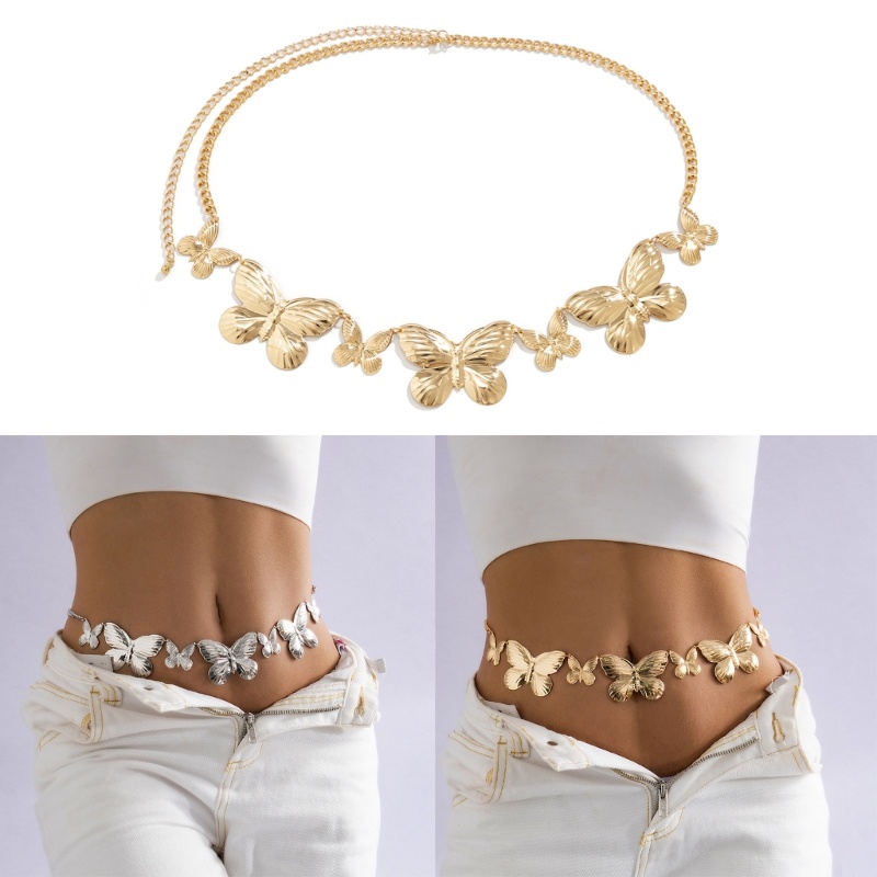 QUU ชั้นเดียวผีเสื้อ Belly CHAIN ผู้หญิง Charm Belly CHAIN แฟชั่นผู้หญิงเครื่องประดับผีเสื้อ Charm B