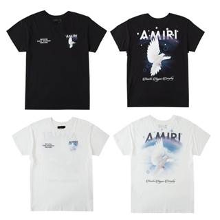 เสื้อยืดแขนสั้น พิมพ์ลายนกพิราบ Ami Ami ท้องฟ้ากลางคืน สีรุ้ง สไตล์สตรีท
