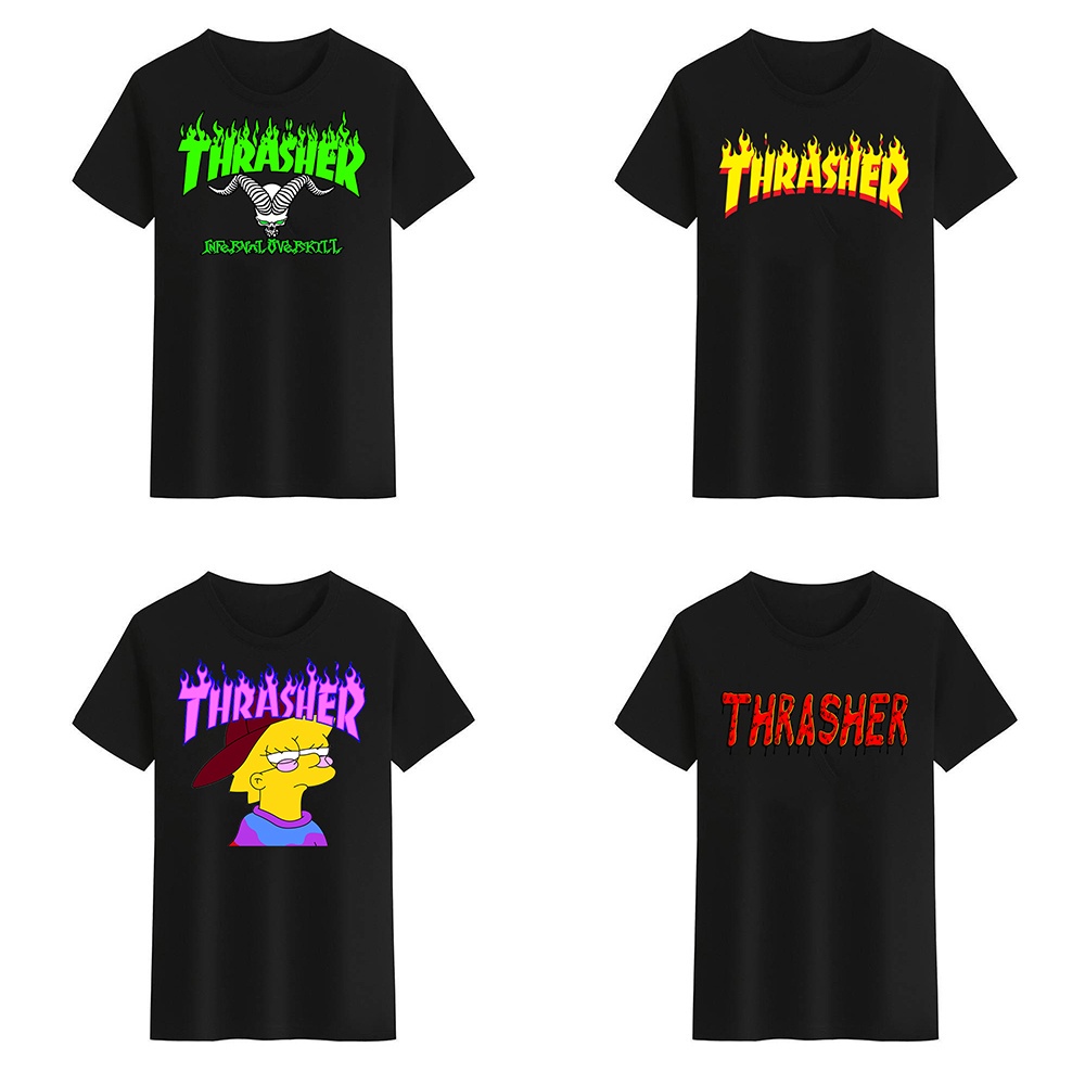 Thrasher เสื้อยืดสําหรับผู้ชายผู้หญิงสีดําสีขาว Tees คอกลม Unisex T เสื้อ Tops Design 2 P0HB