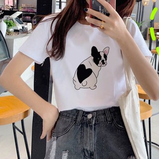 Harajuku Summer Female T-shirt Kawaii French Bulldog Print Aesthetic Clothes_04