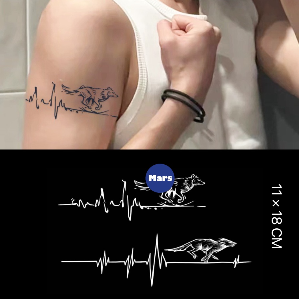 【Mars Tattoo】ใหม่ สติกเกอร์รอยสักชั่วคราว ลายหมาป่า และหมาป่า ติดทนนาน 2 สัปดาห์ D088