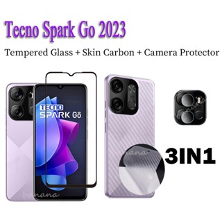 (3in1)Tecno Spark go 2023 ฟิล์มกระจกนิรภัยกันรอยหน้าจอ แบบเต็มจอ สําหรับกล้อง spark go 2023