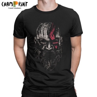 ﹍♗Creative Warrior Kratos T-Shirts for Men Crewneck Pure Cotton T Shirts God of War Short Sleeve Tee_02