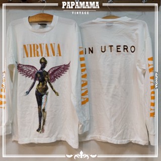 2023[ NIRVANA ] INUTERO @1993 แขนยาว ผ้าร้อย ฟอกนุ่ม เสื้อวง เนอร์วาน่า papamama vintage shirt