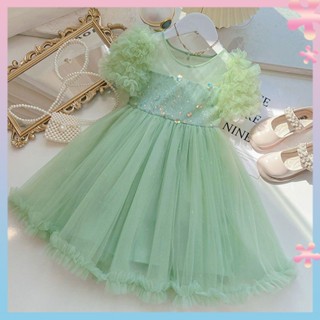 Girls dress 2022 summer new childrens summer short-sleeved princess dress bubble sleeve girls Pengpeng skirt