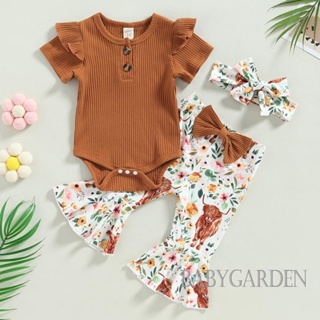 Babygarden-0-18 เดือน ชุดรอมเปอร์ แขนสั้น + กางเกงลําลอง ลายดอกไม้ + ที่คาดผม สําหรับเด็กผู้หญิง