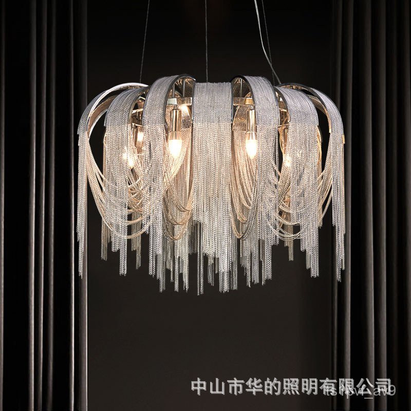 Italian Light Luxury round Dining Room/Living Room Tassel Chandelier Shop Creative Personality Post-