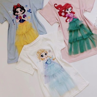 MSE Girl T shirt Disney Princess Mermaid White Snow Elsa Short Sleeve Children Clothes for Baby Girl_03