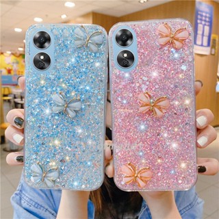 พร้อมส่ง ใหม่ เคสโทรศัพท์มือถือ ซิลิคอนนิ่ม ใส ปิดด้านหลัง ลายผีเสื้อ 3D แต่งกลิตเตอร์ แฟชั่น สําหรับ OPPO A78 Reno8 T Reno 8T 5G 4G 2023