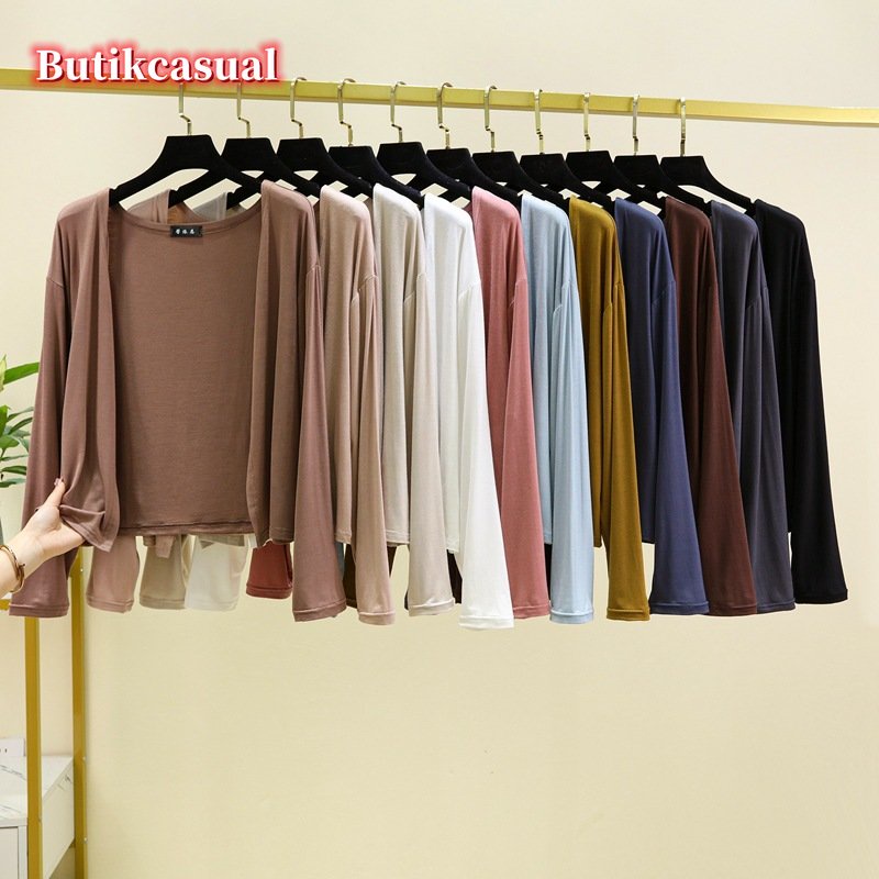 เสื้อคาร์ดิแกนสำหรับผู้หญิง ทำจากผ้าฝ้าย สไตล์แขนยาว ทรงหลวม เบาและระบายอากาศได้ดี เหมาะสำหรับฤดูร้อน