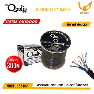 Qoolis สาย CAT5E 63402 มีสายไฟ Cable+Power Outdoor 300M เหมาะสำหรับใช้ภายนอกและภายในอาคาร ** พร้อมส่ง **