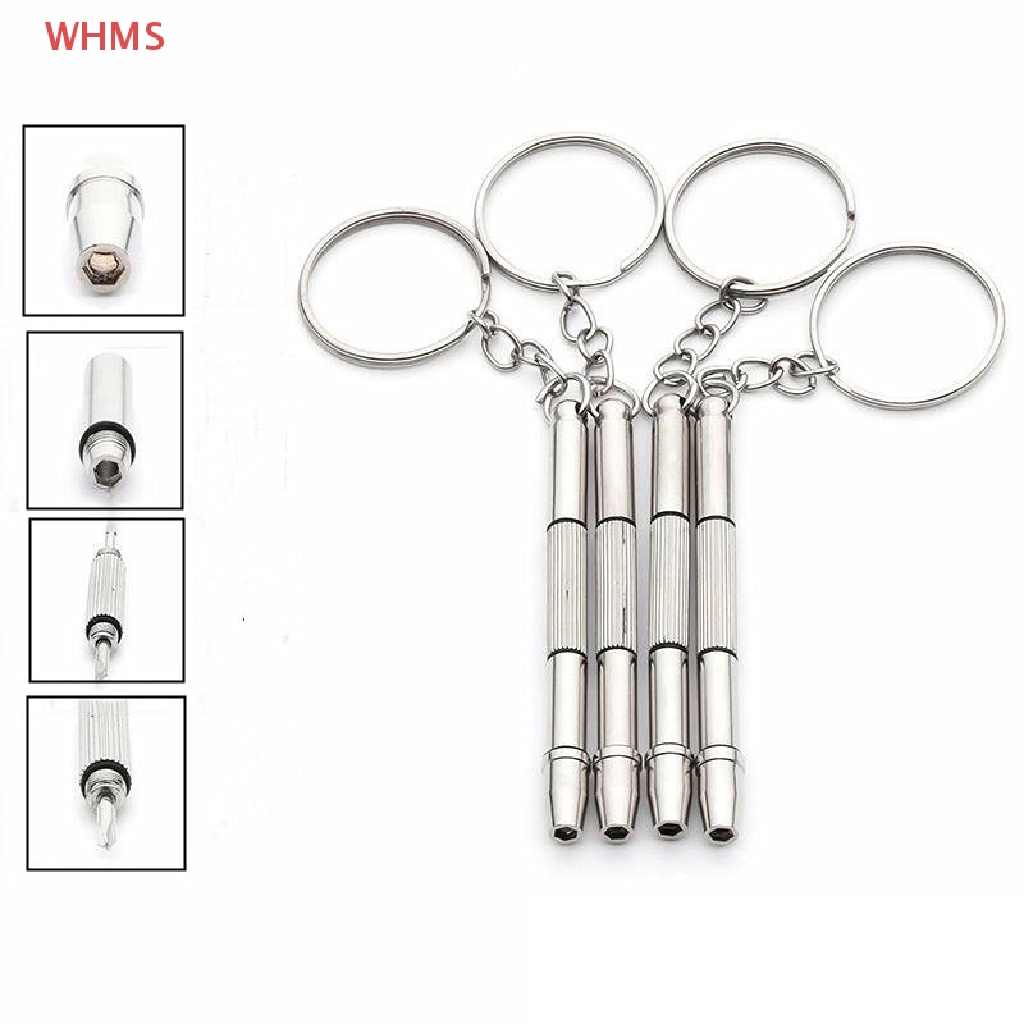 (WHMS) 4 in1 ชุดเครื่องมือไขควง สําหรับซ่อมแซมแว่นตา พร้อมพวงกุญแจ