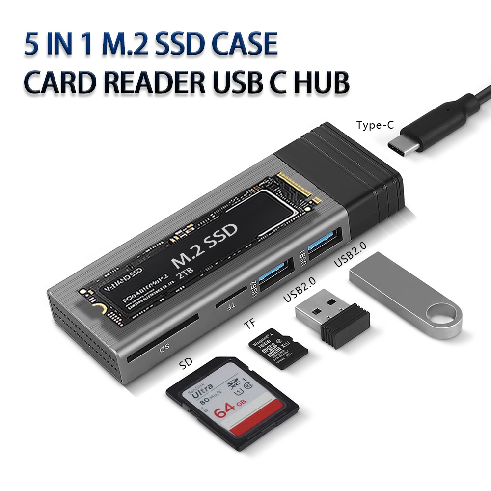 ฮับ USB C M.2 NVMe NGFF SSD Enclosure,NVMe Case Box SD TF Card Reader Type C HUB Dock สําหรับ MacBoo