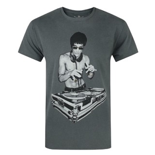 เสื้อยืดแขนสั้นลําลอง ผ้าฝ้าย พิมพ์ลาย DJ Bruce Lee ขนาดใหญ่ อินเทรนด์สําหรับผู้ชาย