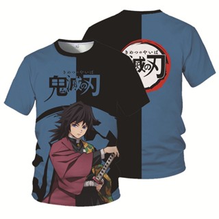 ใหม่ เสื้อยืดแขนสั้นลําลอง พิมพ์ลายอนิเมะ Demon Slayer 3 มิติ ทรงหลวม สไตล์ญี่ปุ่น สําหรับผู้ชาย และผู้หญิง