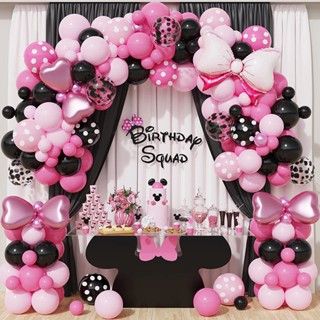 ชุดลูกโป่ง ธีมดิสนีย์ มินนี่เมาส์ สีชมพู สําหรับตกแต่งปาร์ตี้วันเกิด Pink Balloons Garland Arch Kit Disney Minnie Mouse Theme Birthday Party Balloon Decor Girls Baby Shower Globos