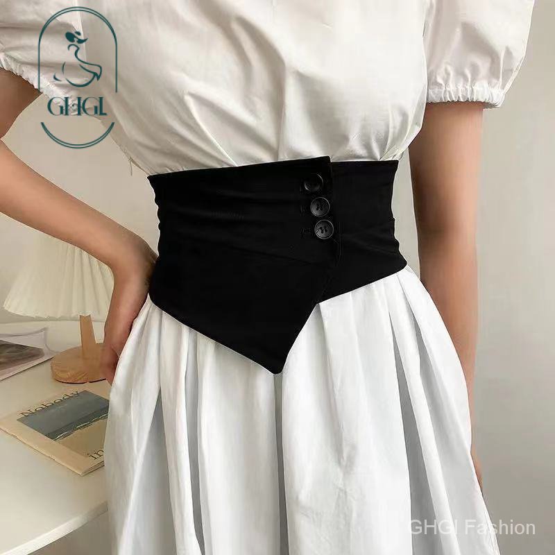 [GHGl] ออกแบบเข็มขัด ปุ่มสีดํากว้าง Girdle ชุดตกแต่ง Corset Commuter เสื้อ All-Match แฟชั่นชุดไม่สม่ําเสมอเข็มขัด