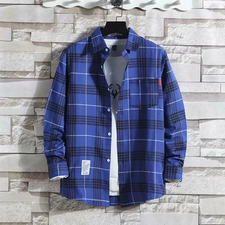 เสื้อเชิ้ตแขนยาว ลายสก๊อต สําหรับผู้ชาย