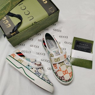 Gucci 2022GG 1977 Velcro รองเท้าโลฟเฟอร์ ผ้ายีนส์ ปักลาย สําหรับผู้ชาย ผู้หญิง 0208