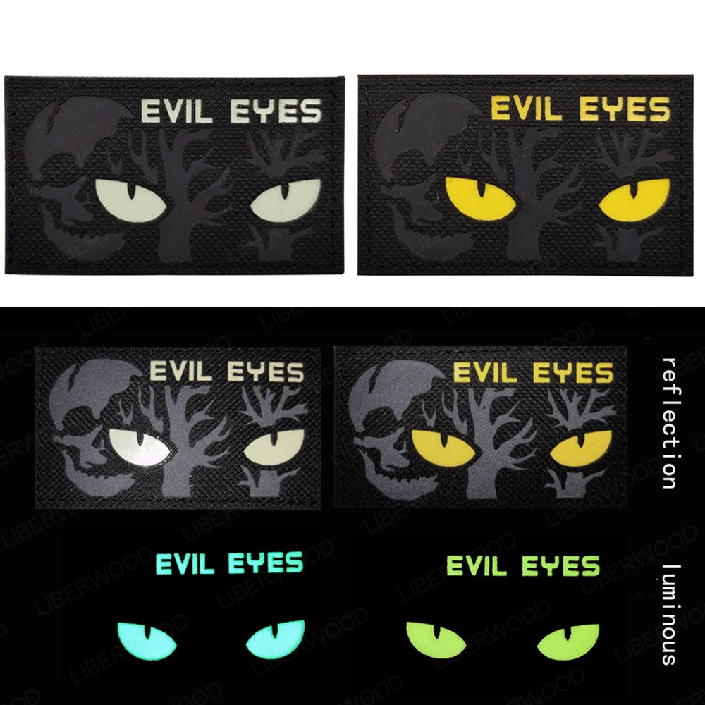 Evil Eyes ตะขอเรืองแสงในที่มืด ยุทธวิธีทหารต่อสู้ แผ่นแปะตาแมว สําหรับหมวกกันน็อค เครื่องแบบ กระเป๋าเป้สะพายหลัง