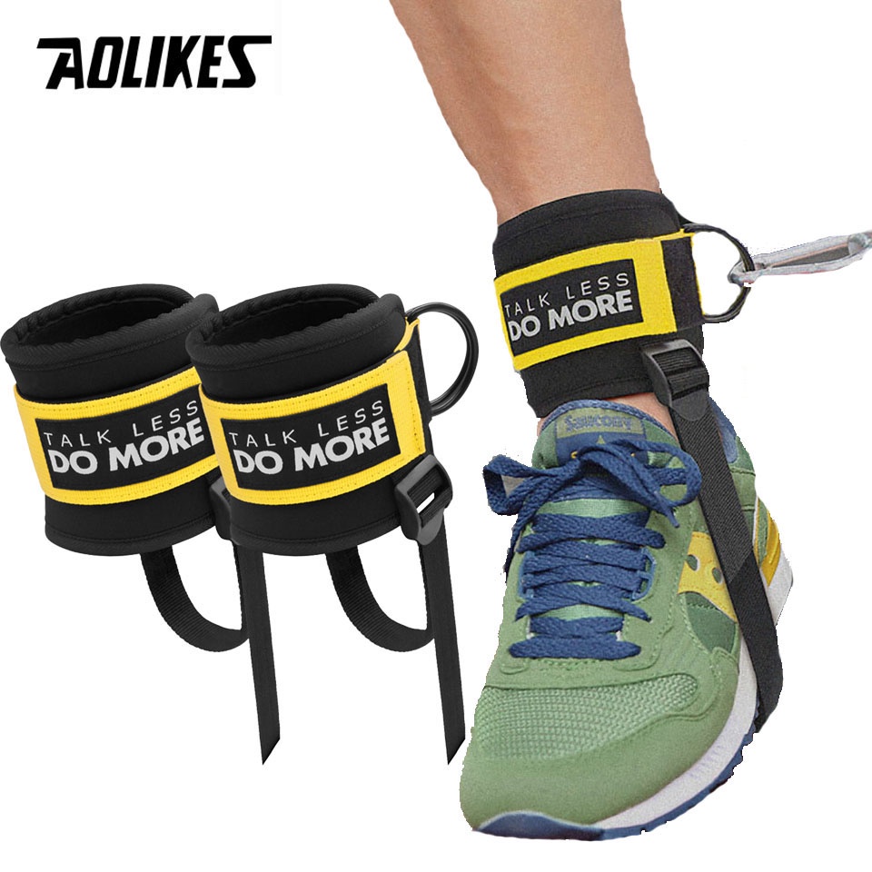 Aolikes, สายรัดข้อเท้า D-Ring 2 ชิ้น, หัวเข็มขัดฝึกความแข็งแกร่งของขาแบบปรับได้พร้อมเชือกเหยียบ