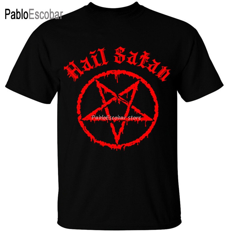 local cotton tshirt Hail Satan T-Shirt - Mens Pentagram Rock Goth Unholy Satanic Punk Emo More Size 
