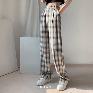 MANSA plaid wide leg pants กางเกงขายาว กางเกงขากว้าง กางเกงขายาวเอวสูง