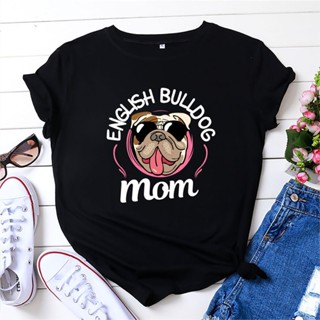 English Bulldog Mom T Shirt Women Cotton Aestheic Graphic Tees Short Sleeve Funny Dog Print Summer Tshirts Tops_04