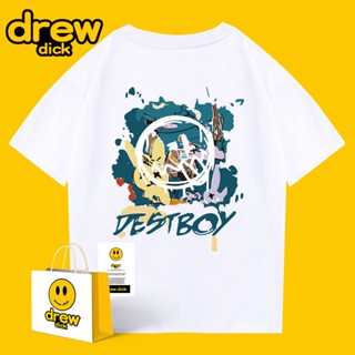 เสื้อยืดแขนสั้น ผ้าฝ้ายแท้ ทรงหลวม พิมพ์ลาย Drew dick smiley แฟชั่นฤดูร้อน สําหรับผู้ชาย_01