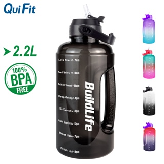 Quifit ขวดน้ํา ปากกลาง 2.2 ลิตร พร้อมหลอดดูด ไม่มี BPA สําหรับเล่นกีฬา ยิมกลางแจ้ง