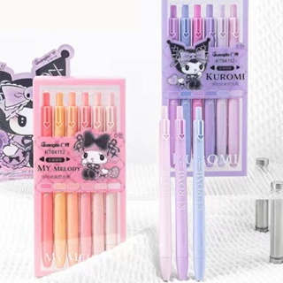 ปากกาไฮไลท์ Sanrio Mymelody Kuromi Markers เครื่องเขียน ของขวัญวันเกิด 6 ชิ้น / ล็อต