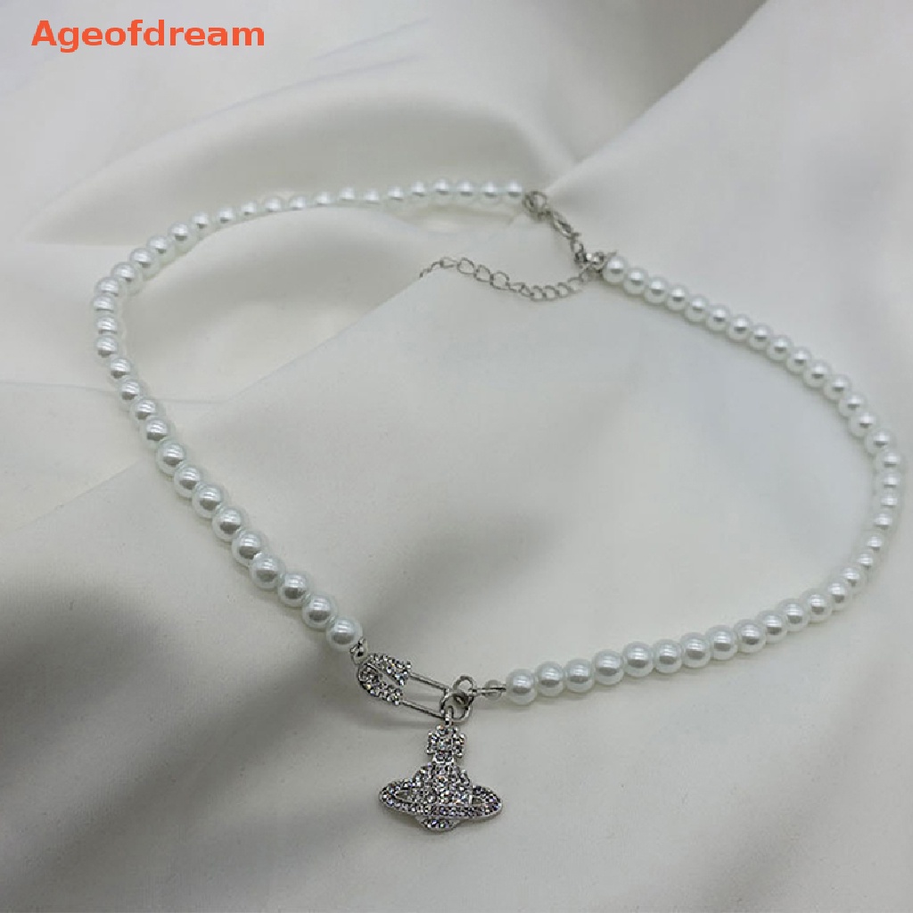 [Ageofdream] สร้อยคอโซ่ จี้ดาวเสาร์ ประดับมุกเทียม คริสตัล เครื่องประดับแฟชั่น สําหรับผู้หญิง งานแต่งงาน