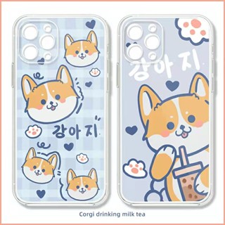 Compatible For Samsung Galaxy A24 A34 A54 M14 A14 A12 A02S A03S A03 A02 A22 M54 M12 M02 M22 M32 M23 M33 M51 M31 M21 M30S S20 FE Note 9 20 Note 10 Plus Lite Cute Corgi Milk Tea Transparent Case