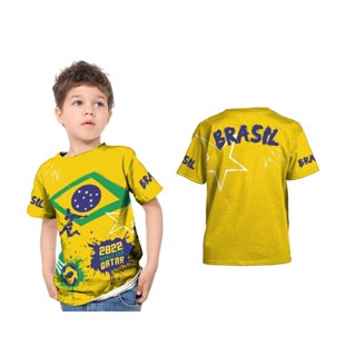 เสื้อยืด พิมพ์ลาย Jersey World Cup World Cup Qatar Brazil Fullprint สําหรับเด็ก 2022