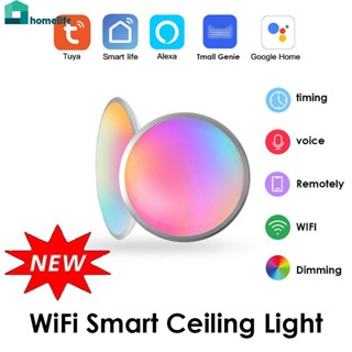 ใหม่ Tuya WiFi สมาร์ท LED ไฟเพดาน RGB อบอุ่นสีขาวหรี่แสงได้โคมไฟเพดาน APP การควบคุมเสียงกับ Alexa/google สำหรับห้องนั่งเล่นบ้าน