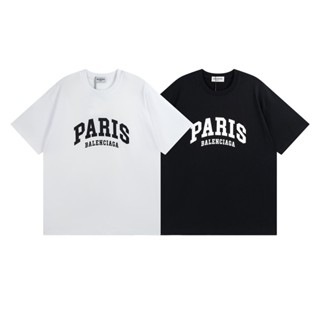 Fashion BA881LEN666CIAGA เสื้อยืดแขนสั้นลําลอง ผ้าฝ้าย พิมพ์ลาย PARIS สําหรับผู้ชาย และผู้หญิง