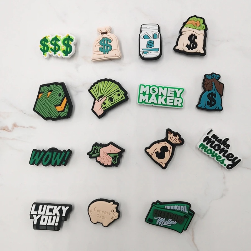 กระปุกออมสินน่ารัก Jibitz Charms สําหรับออกแบบกระเป๋าสตางค์เงินสด Jibbits Charm Pin Dollar Jibitz ออ