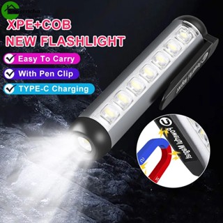 ไฟฉายมือถือ LED COB+XPE 4 โหมด สว่างมาก ขนาดเล็ก พกพาง่าย ชาร์จ USB พร้อมคลิปแม่เหล็ก สําหรับเดินป่า ตั้งแคมป์ เอาตัวรอด ฉุกเฉิน