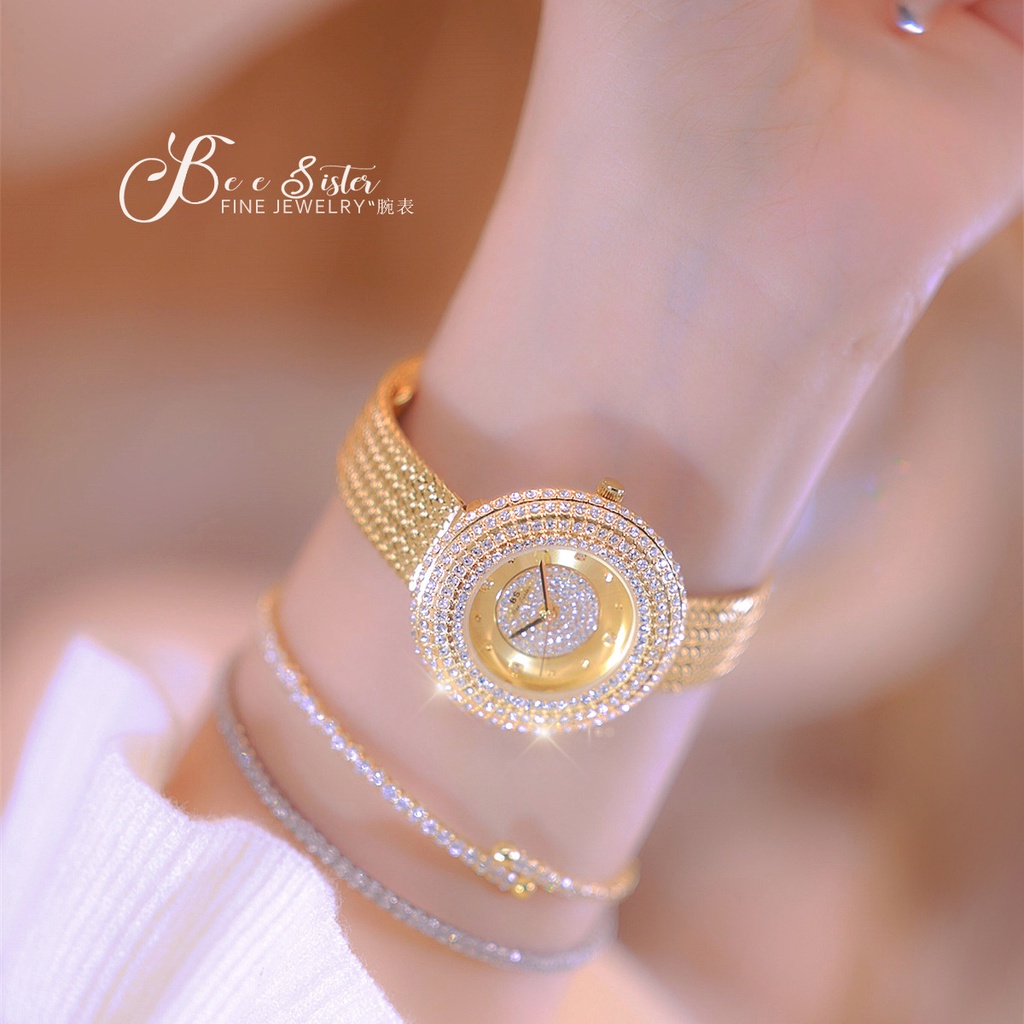 Bs Bee Sister นาฬิกาข้อมือควอตซ์แฟชั่น สายแสตนเลส ประดับเพชรเทียม กันน้ํา หรูหรา ของขวัญวาเลนไทน์ สําหรับผู้หญิง