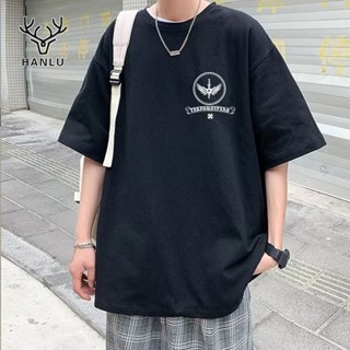 HANLU【Flash Sale】เสื้อยืด S-3XL แขนสั้น คอกลม สำหรับทุกเพศ 2 สี Summer Men Short Sleeve T-shirt Korean