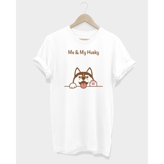 เสื้อยืดหมาไซบีเรียน ฮัสกี้ สีน้ำตาล Me &amp; My Husky T-shirt_02