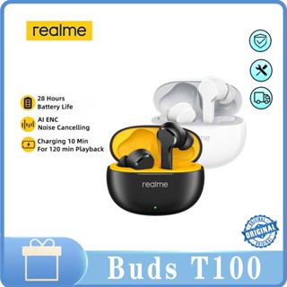 Realme Buds T100 TWS ชุดหูฟังบลูทูธไร้สาย 5.3 ลดเสียงรบกวน AI ENC