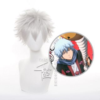 Jecarden วิกผมสั้น สีเงิน สีขาว สําหรับแต่งคอสเพลย์อนิเมะ Gintama Silver Soul Sakata Gintoki เหมาะกับฮาโลวีน