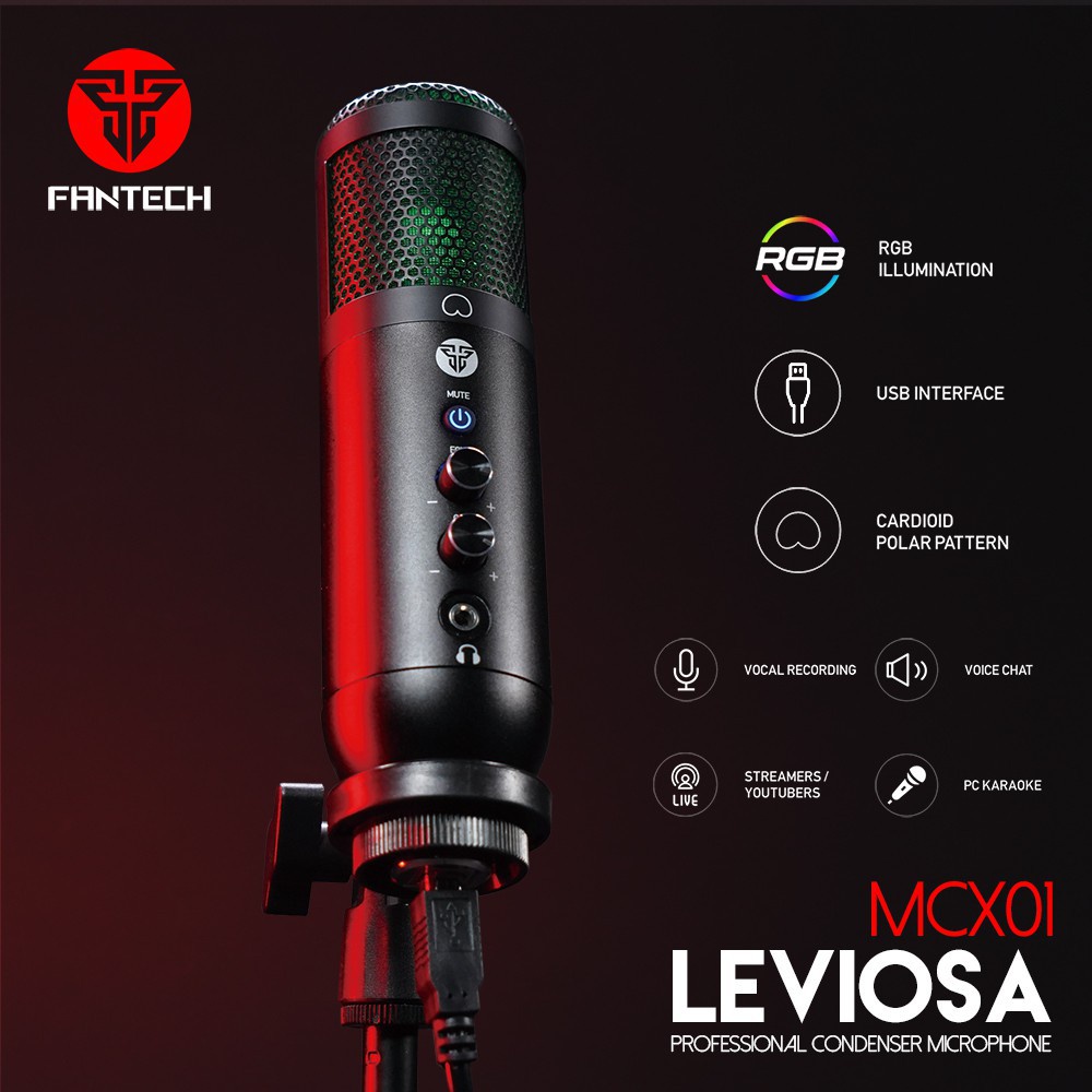 ❧FANTECH Leviosa Microphone MCX01 ไมค์ Professional Condenser Microphone RGB ไมโครโฟน รับปรักัน 2 ปี